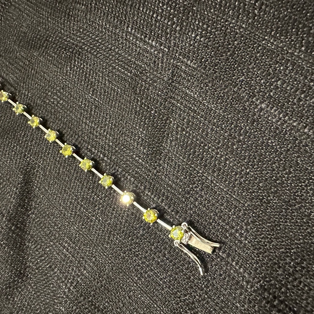 Station tennis bracelet, dainty feminine peridot 975 silver 8” tennis bracelet